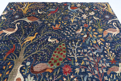 255 x 302 cm | birds Blue Design Hand Knotted Wool Afghan Carpet
