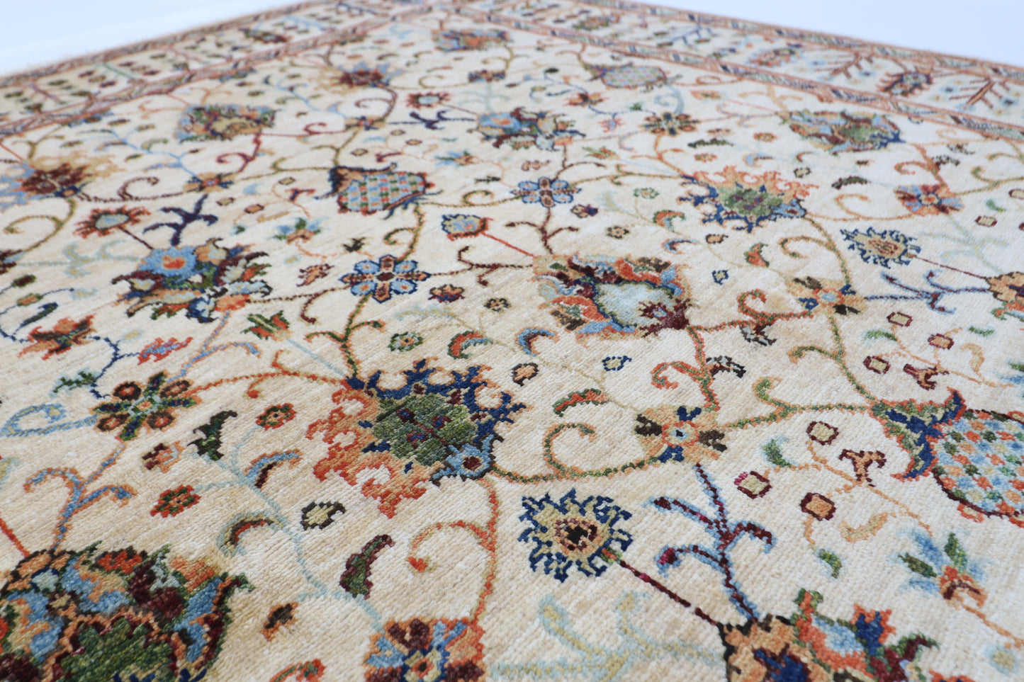148 x 199 cm | Oriental Beige Area Rug Afghan Hand Knotted Veg Dye Wool carpet