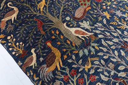 255 x 302 cm | birds Blue Design Hand Knotted Wool Afghan Carpet