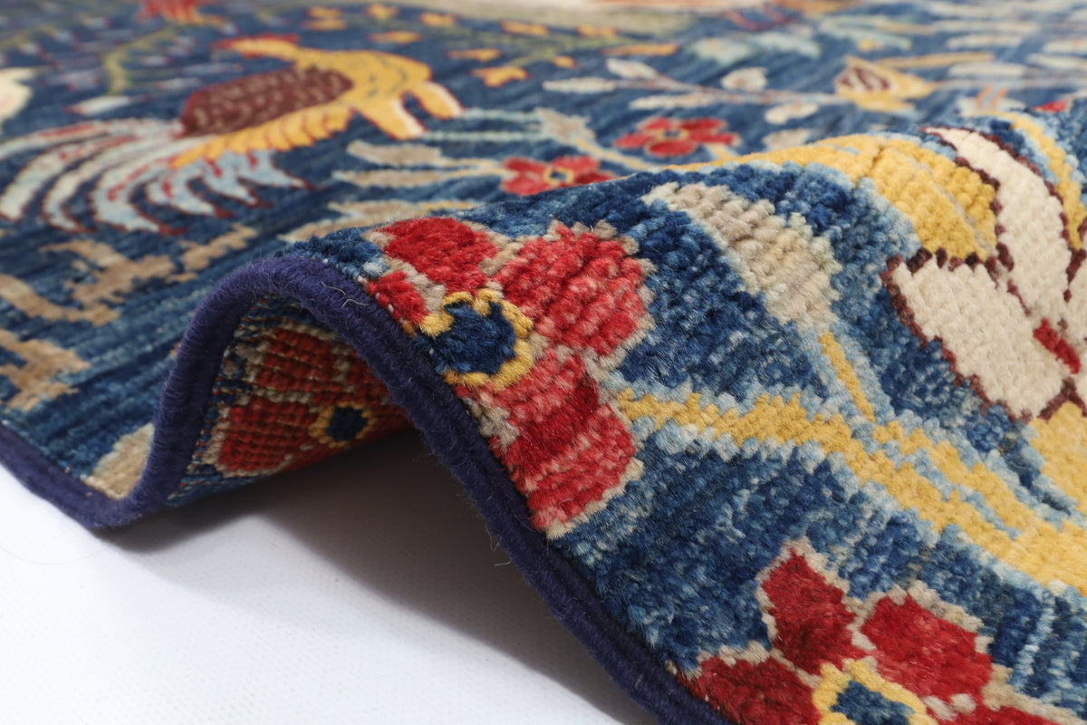 255 x 302 cm | birds Blue Design Hand Knotted Wool Afghan Carpet