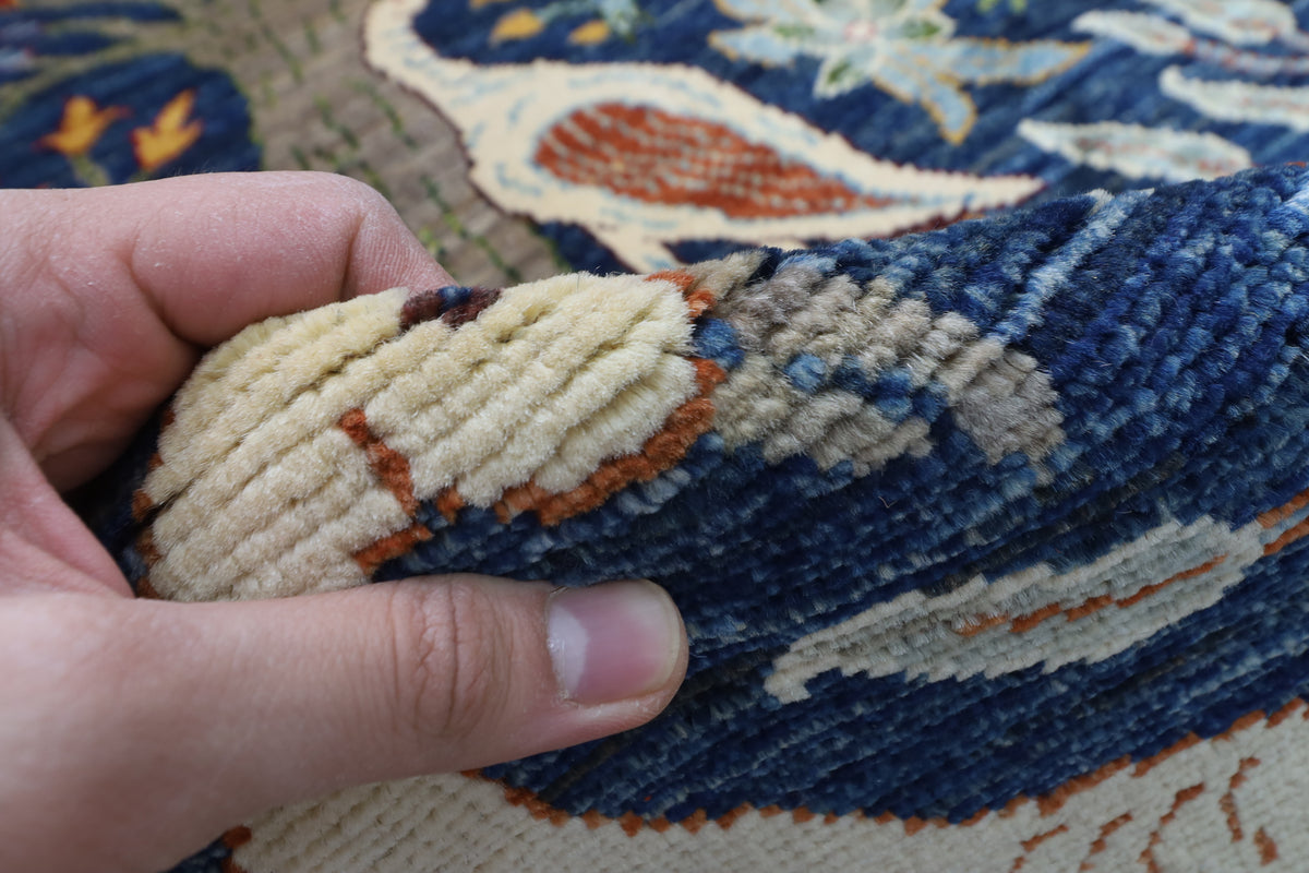 255 x 302 cm | birds Blue Design Hand Knotted Wool Afghan Carpet