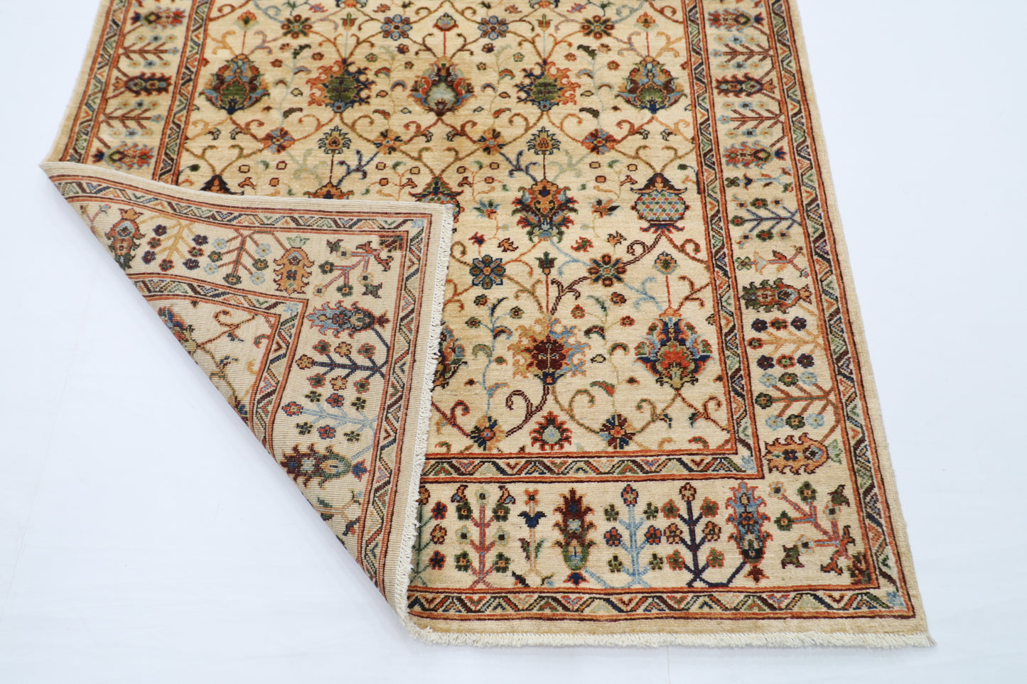 148 x 199 cm | Oriental Beige Area Rug Afghan Hand Knotted Veg Dye Wool carpet