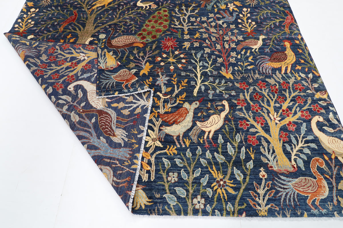 255 x 302 cm | birds Blue Design Hand Knotted Wool Afghan Carpet