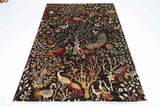 155 x 201 cm | Birds Afghan Tribal Hand Knotted Veg Dye Wool Runner
