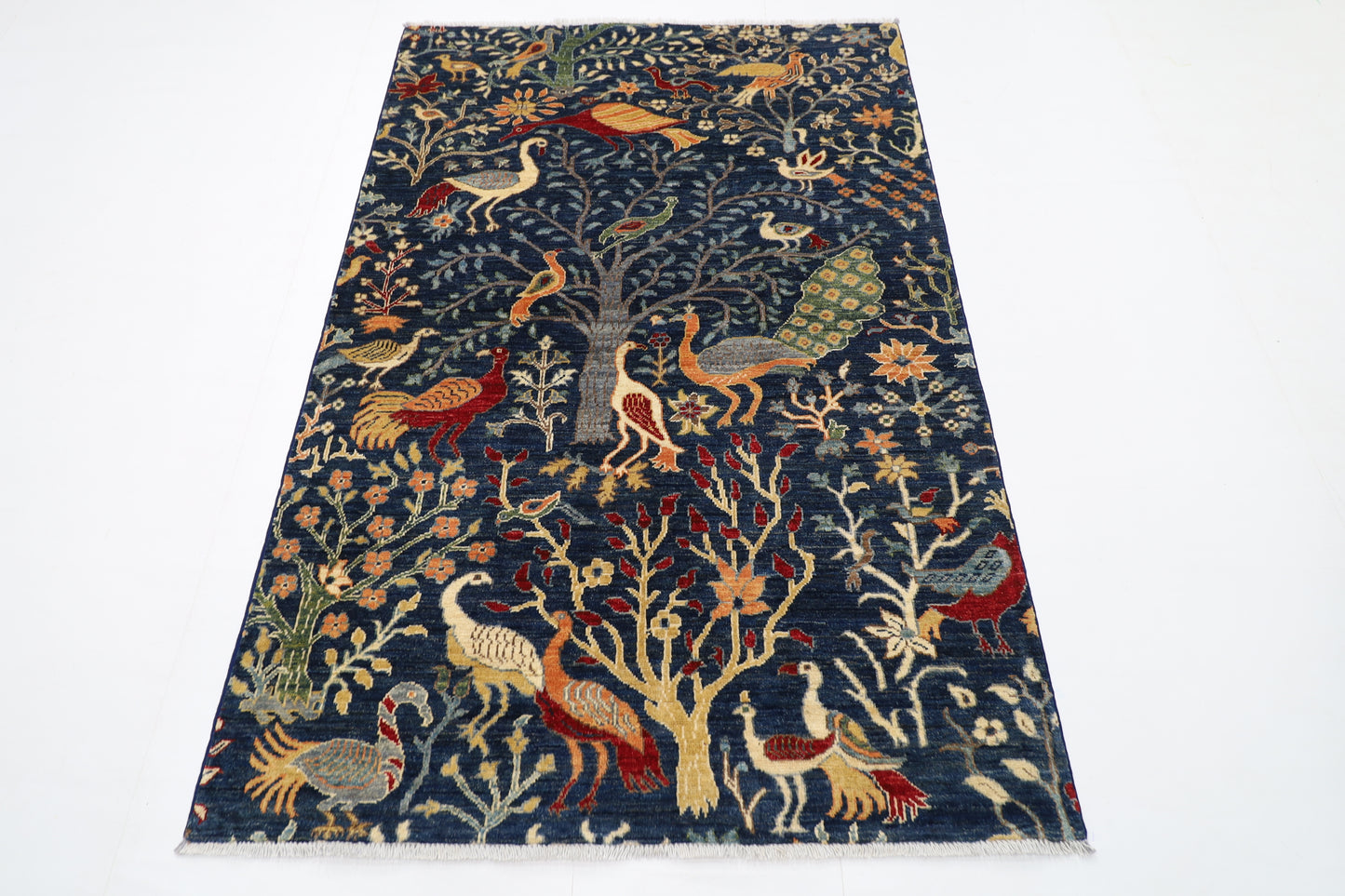 123 x 181 cm | Oriental Birds Blue Area Rug Afghan Hand Knotted Veg Dye Wool carpet