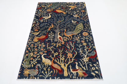 123 x 181 cm | Oriental Birds Blue Area Rug Afghan Hand Knotted Veg Dye Wool carpet
