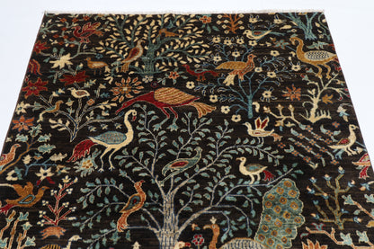 155 x 201 cm | Birds Afghan Tribal Hand Knotted Veg Dye Wool Runner