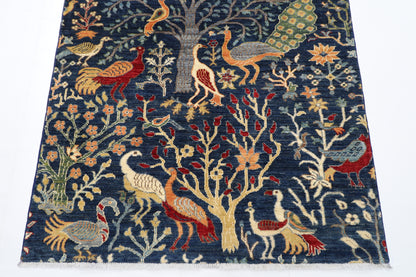 123 x 181 cm | Oriental Birds Blue Area Rug Afghan Hand Knotted Veg Dye Wool carpet