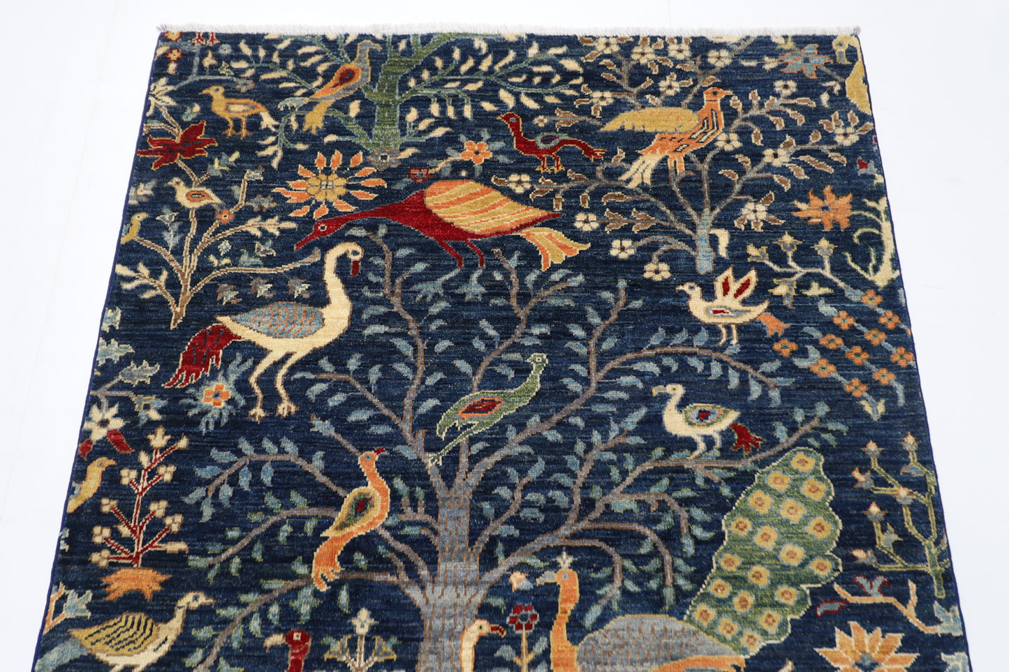 123 x 181 cm | Oriental Birds Blue Area Rug Afghan Hand Knotted Veg Dye Wool carpet
