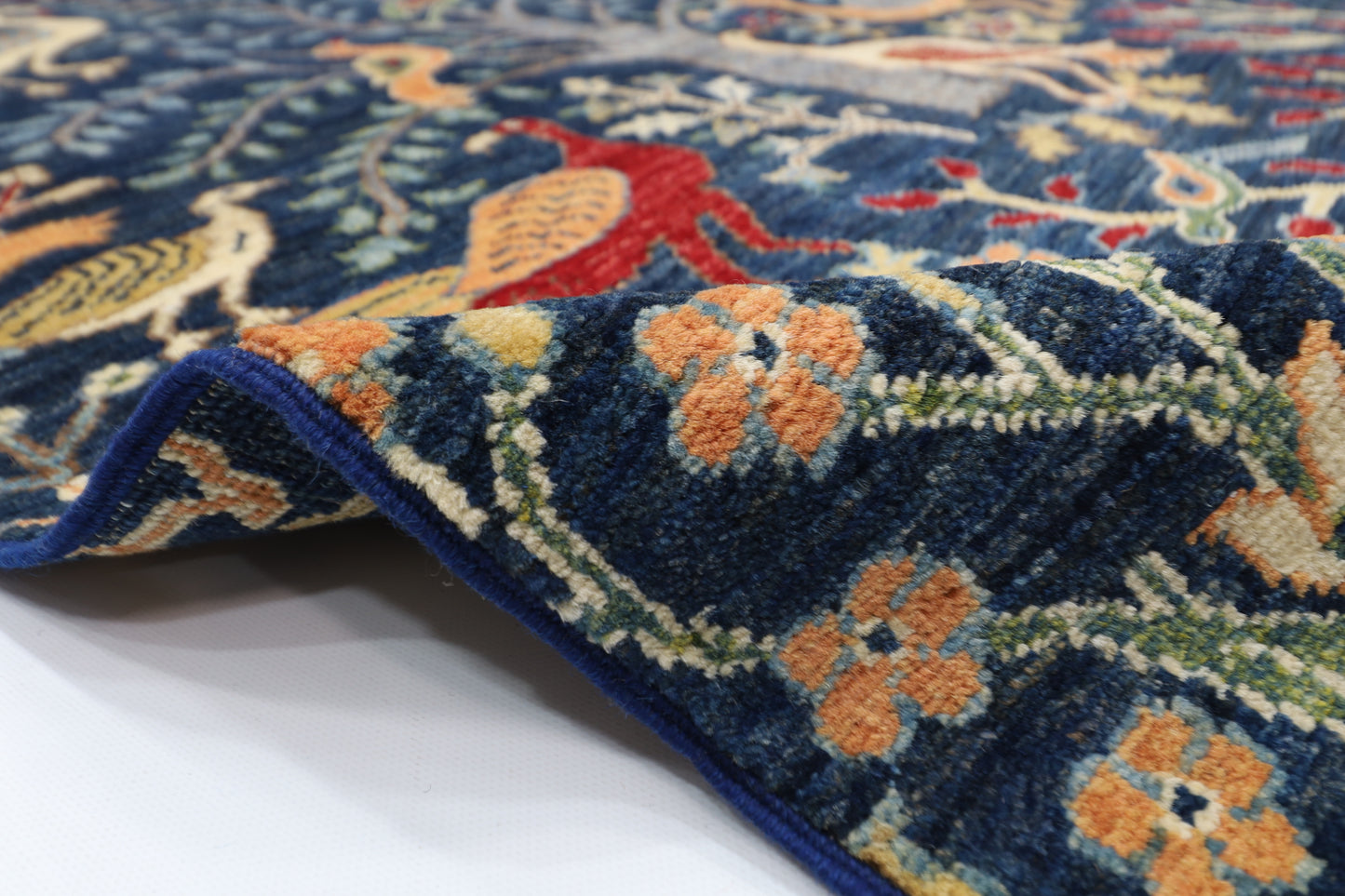 123 x 181 cm | Oriental Birds Blue Area Rug Afghan Hand Knotted Veg Dye Wool carpet