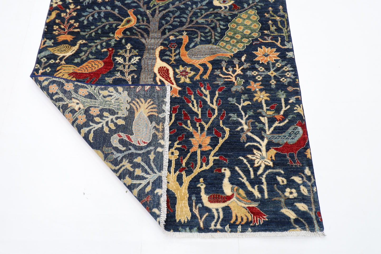 123 x 181 cm | Oriental Birds Blue Area Rug Afghan Hand Knotted Veg Dye Wool carpet