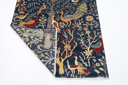 123 x 181 cm | Oriental Birds Blue Area Rug Afghan Hand Knotted Veg Dye Wool carpet