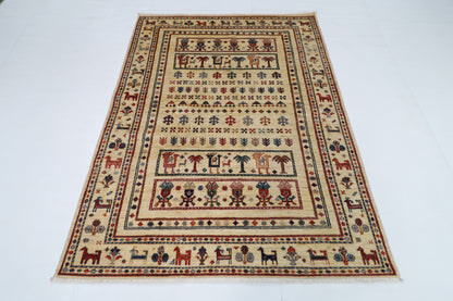148 x 199 cm | Animal Afghan Tribal Hand Knotted Veg Dye Wool Runner