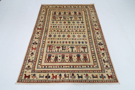 148 x 199 cm | Animal Afghan Tribal Hand Knotted Veg Dye Wool Runner