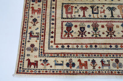148 x 199 cm | Animal Afghan Tribal Hand Knotted Veg Dye Wool Runner