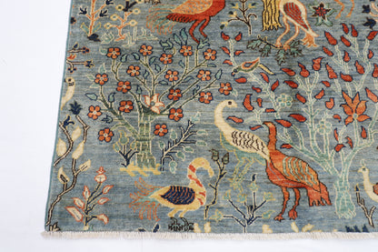 151 x 199 cm | Oriental Birds Area Rug Afghan Hand Knotted Veg Dye Wool carpet