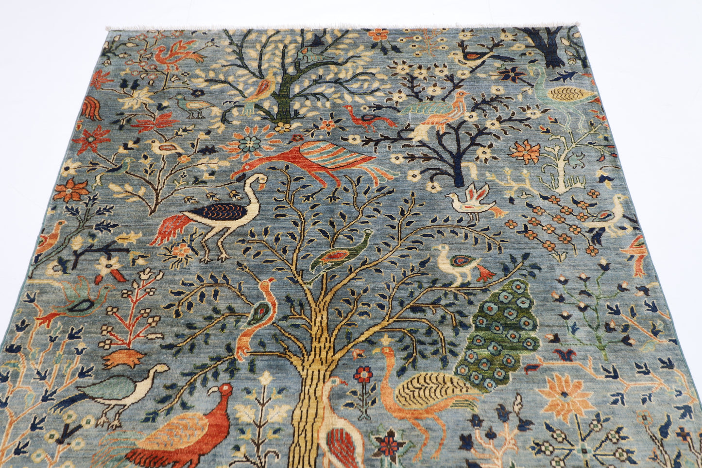 151 x 199 cm | Oriental Birds Area Rug Afghan Hand Knotted Veg Dye Wool carpet