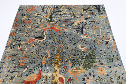 151 x 199 cm | Oriental Birds Area Rug Afghan Hand Knotted Veg Dye Wool carpet
