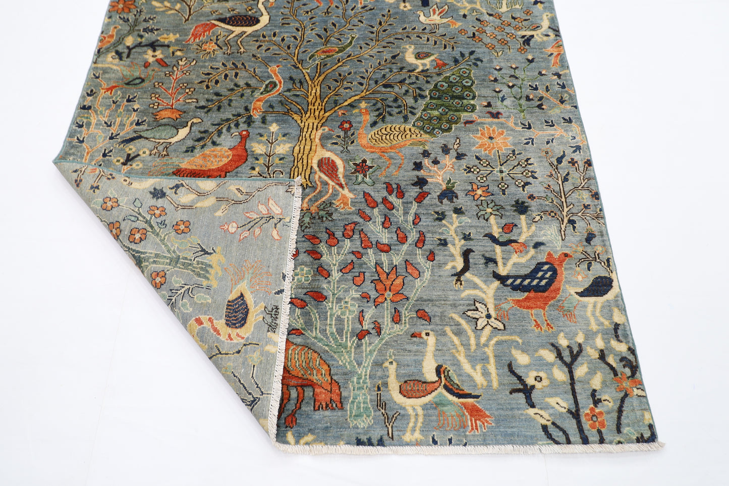 151 x 199 cm | Oriental Birds Area Rug Afghan Hand Knotted Veg Dye Wool carpet