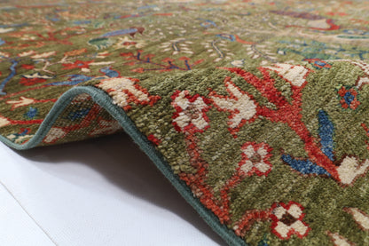 302 x 418 cm | Birds Green Design Hand Knotted Wool Afghan Carpet
