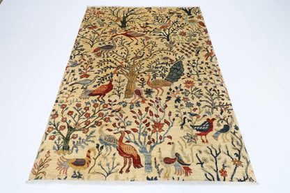148 x 202 cm | Birds Afghan Tribal Hand Knotted Veg Dye Wool Runner