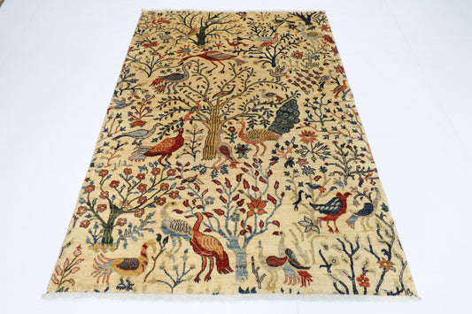 148 x 202 cm | Birds Afghan Tribal Hand Knotted Veg Dye Wool Runner