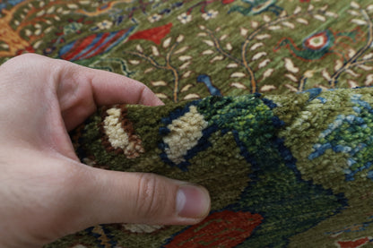 302 x 418 cm | Birds Green Design Hand Knotted Wool Afghan Carpet