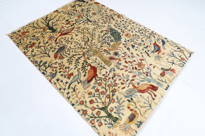 148 x 202 cm | Birds Afghan Tribal Hand Knotted Veg Dye Wool Runner