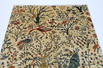 148 x 202 cm | Birds Afghan Tribal Hand Knotted Veg Dye Wool Runner