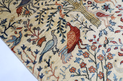 148 x 202 cm | Birds Afghan Tribal Hand Knotted Veg Dye Wool Runner