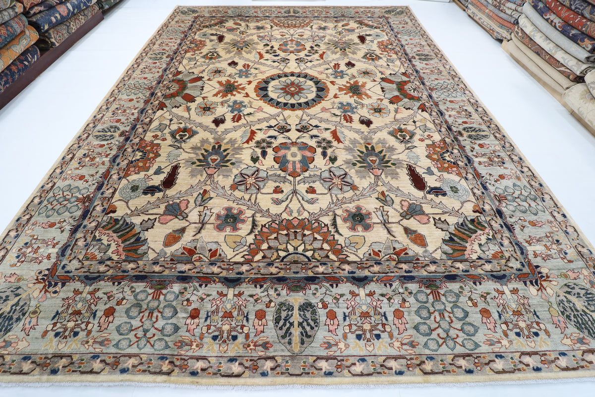 306 x 422 cm | floral beige Design Hand Knotted Wool Afghan Carpet