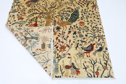 148 x 202 cm | Birds Afghan Tribal Hand Knotted Veg Dye Wool Runner