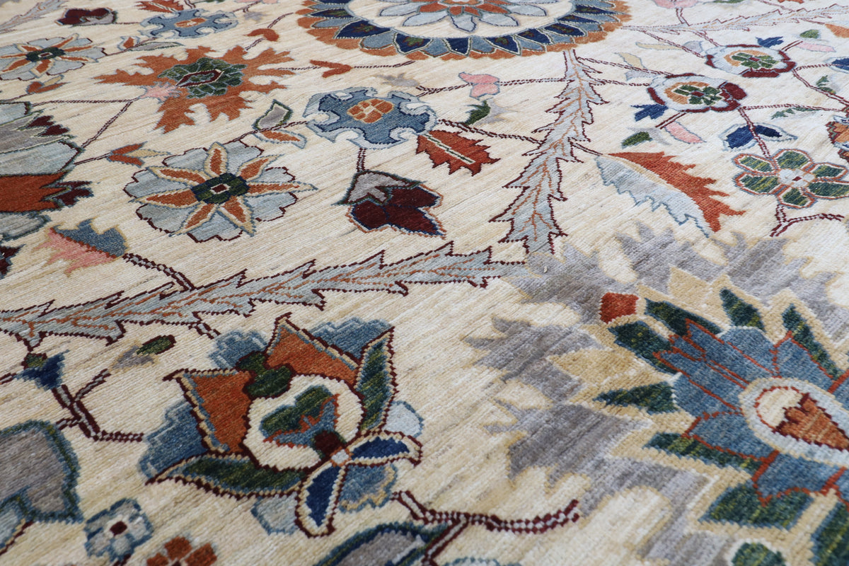 306 x 422 cm | floral beige Design Hand Knotted Wool Afghan Carpet