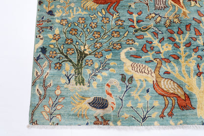 158 x 200 cm | Birds Blue Oriental Area Rug Afghan Hand Knotted Veg Dye Wool carpet