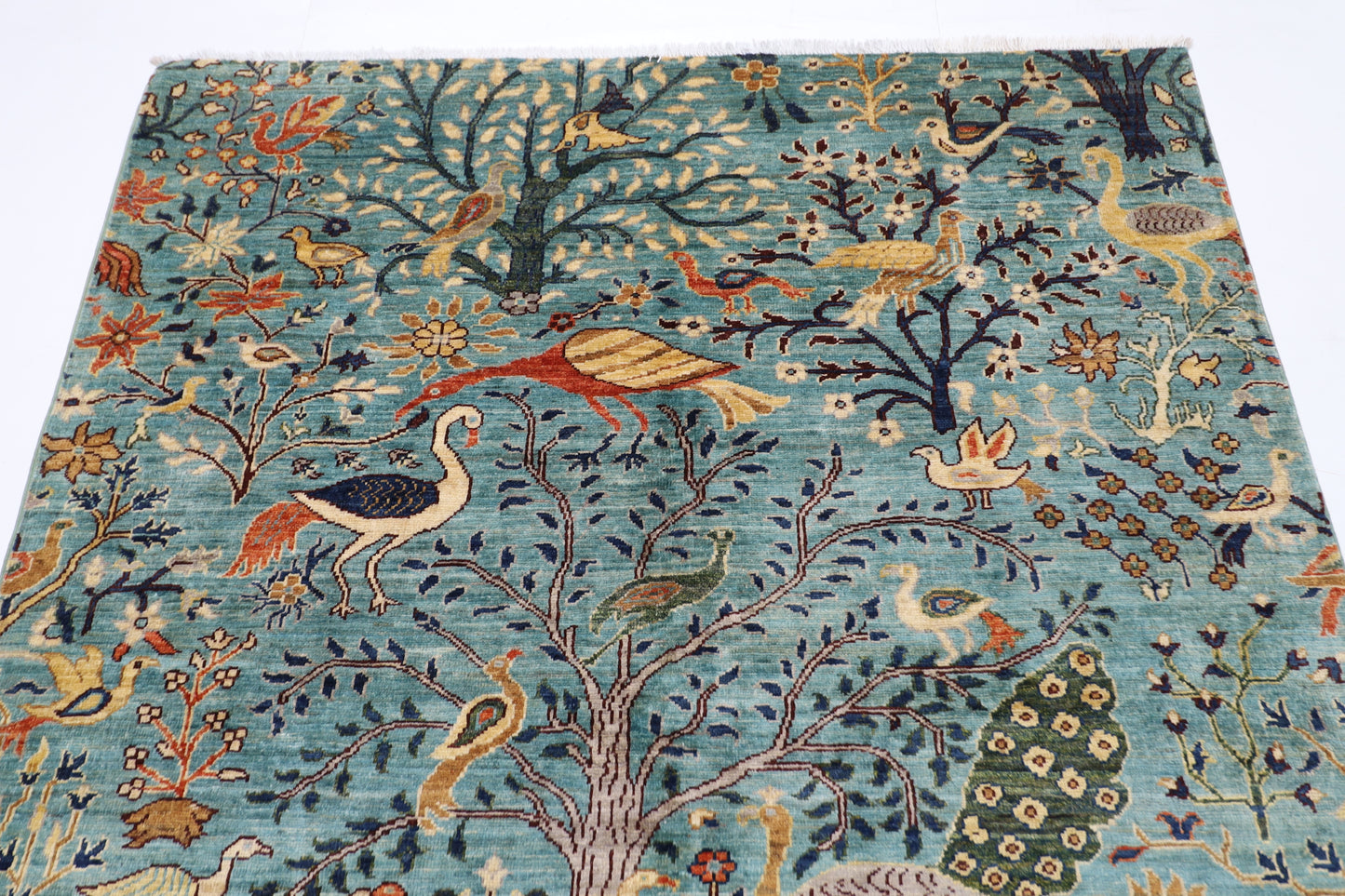 158 x 200 cm | Birds Blue Oriental Area Rug Afghan Hand Knotted Veg Dye Wool carpet