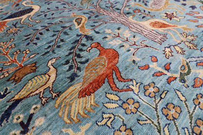 158 x 200 cm | Birds Blue Oriental Area Rug Afghan Hand Knotted Veg Dye Wool carpet