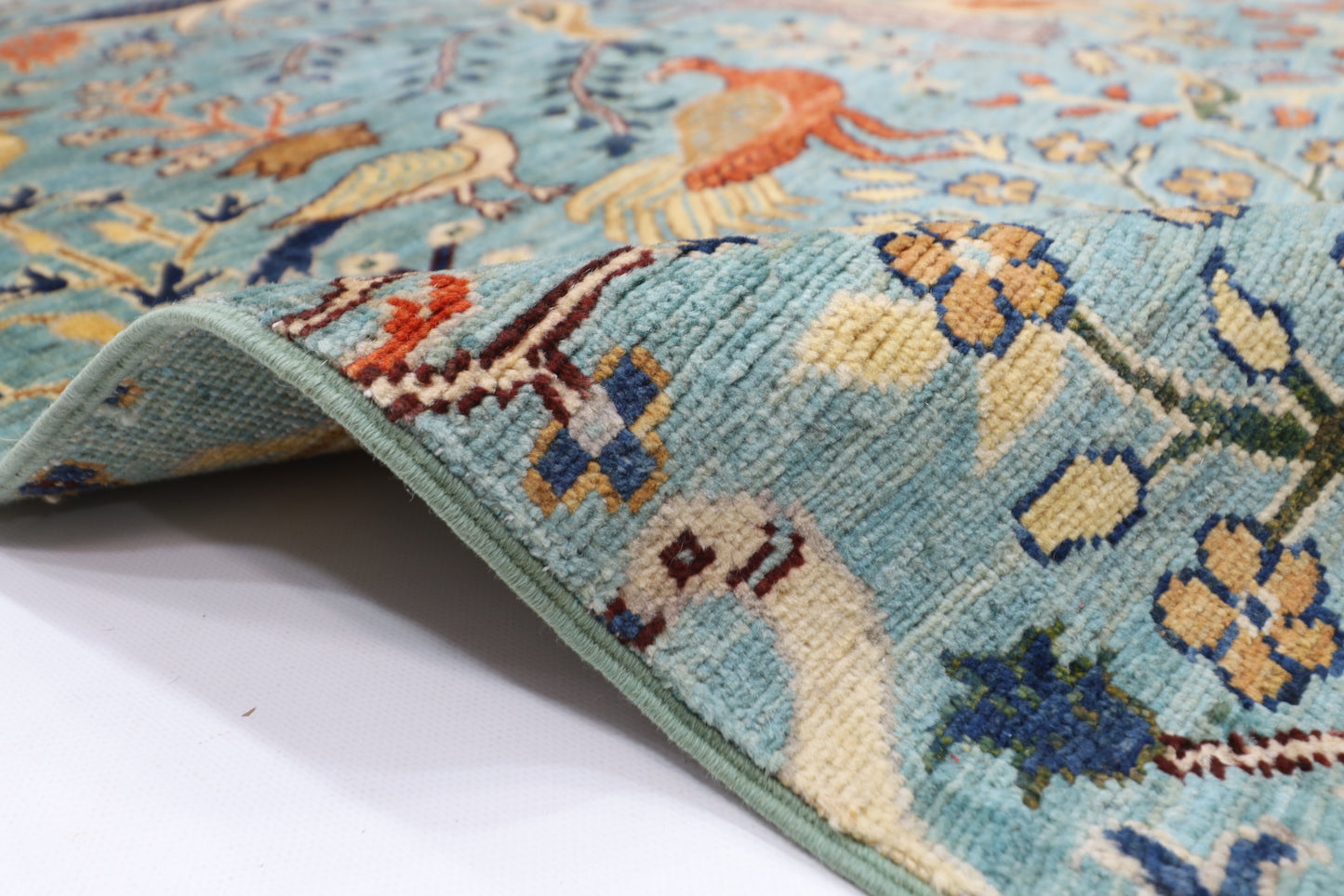 158 x 200 cm | Birds Blue Oriental Area Rug Afghan Hand Knotted Veg Dye Wool carpet