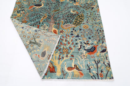 158 x 200 cm | Birds Blue Oriental Area Rug Afghan Hand Knotted Veg Dye Wool carpet