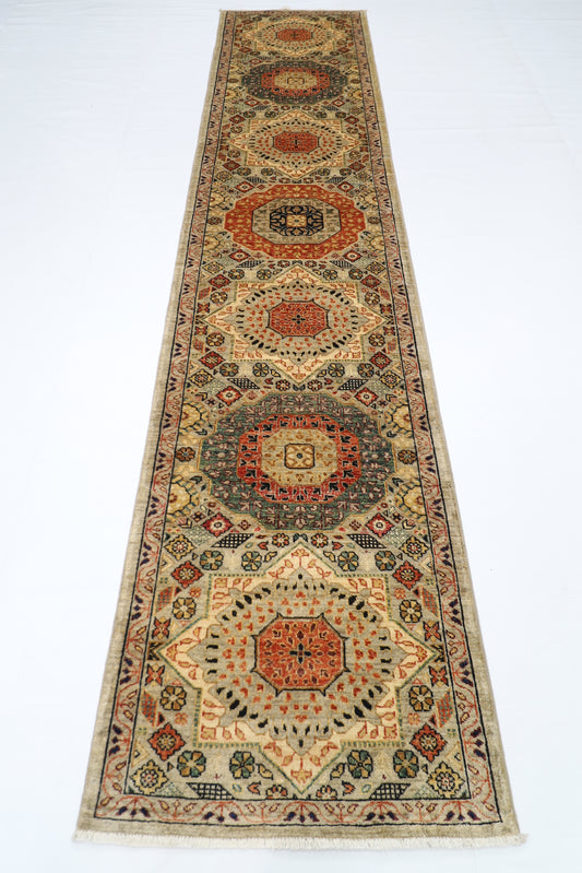80 x 357 cm | Mamluk Afghan Tribal Hand Knotted Veg Dye Wool Runner