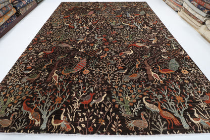 307 x 422 cm | Birds Dark Brownish Design Hand Knotted Wool Afghan Carpet