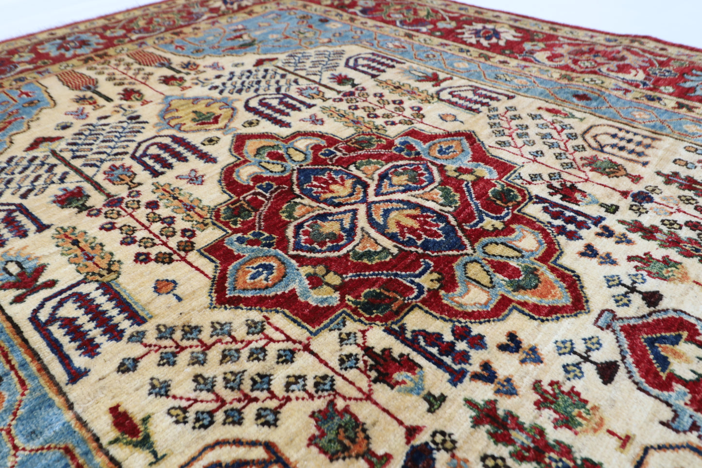 151 x 207 cm | Oriental Heriz Area Rug Afghan Hand Knotted Veg Dye Wool carpet