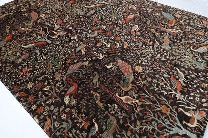 307 x 422 cm | Birds Dark Brownish Design Hand Knotted Wool Afghan Carpet