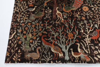 307 x 422 cm | Birds Dark Brownish Design Hand Knotted Wool Afghan Carpet