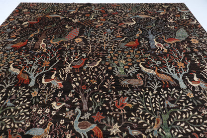 307 x 422 cm | Birds Dark Brownish Design Hand Knotted Wool Afghan Carpet