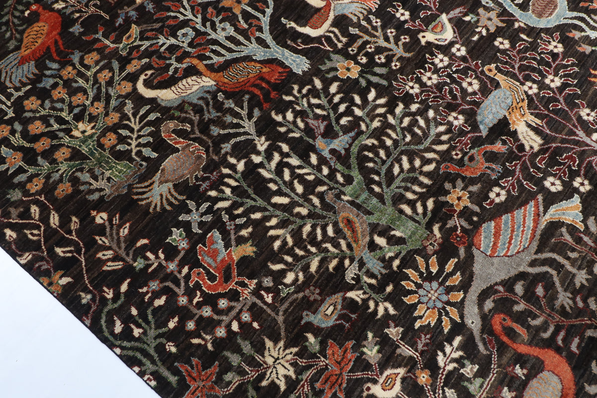 307 x 422 cm | Birds Dark Brownish Design Hand Knotted Wool Afghan Carpet