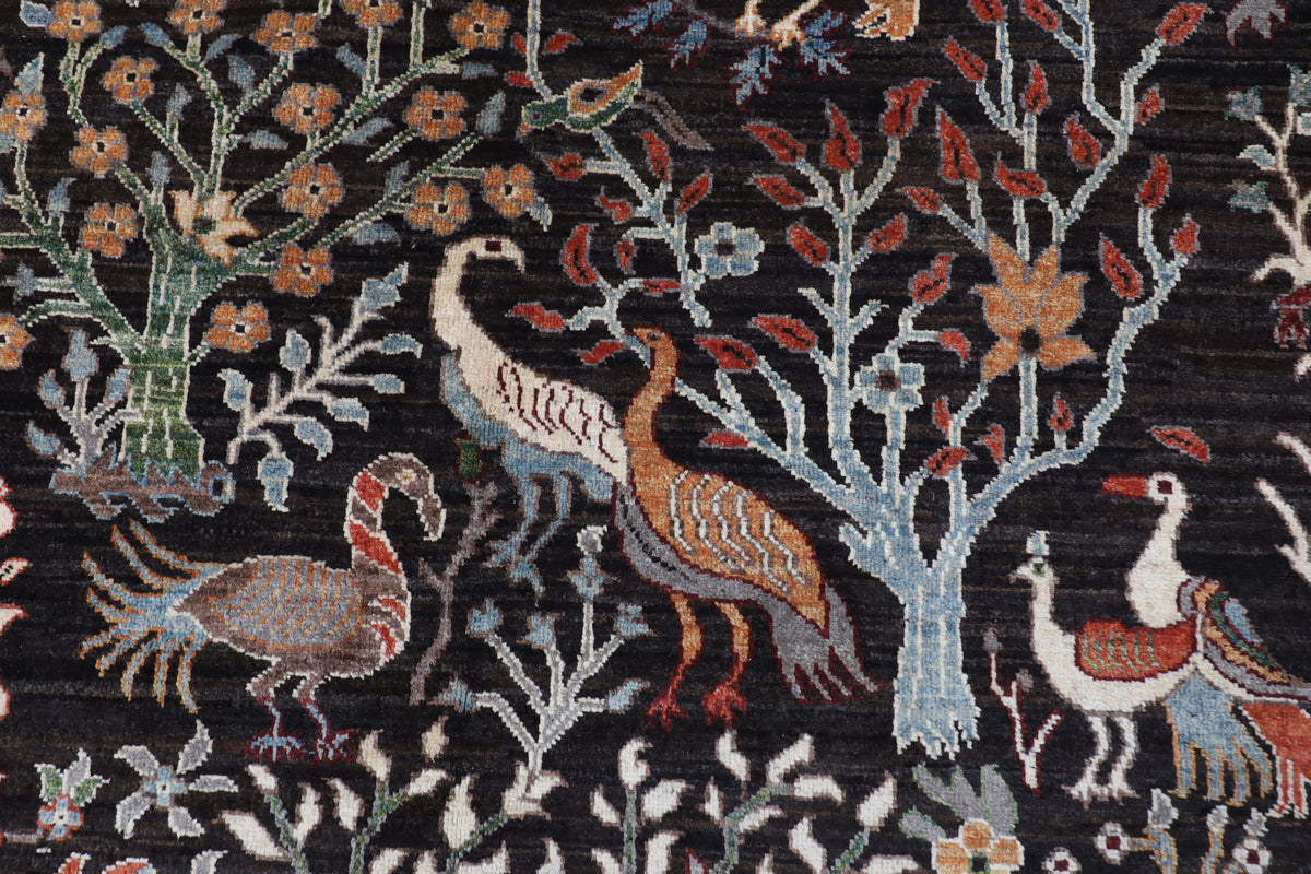 307 x 422 cm | Birds Dark Brownish Design Hand Knotted Wool Afghan Carpet
