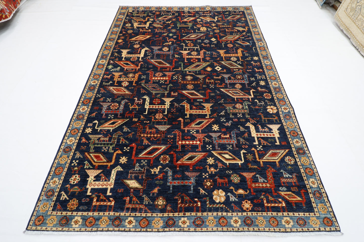 187 x 276 cm | Oriental Birds Blue Area Rug Afghan Hand Knotted Veg Dye Wool carpet