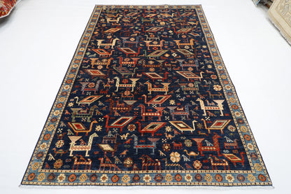 187 x 276 cm | Oriental Birds Blue Area Rug Afghan Hand Knotted Veg Dye Wool carpet