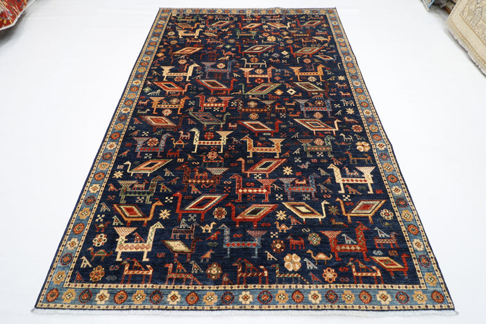 187 x 276 cm | Oriental Birds Blue Area Rug Afghan Hand Knotted Veg Dye Wool carpet