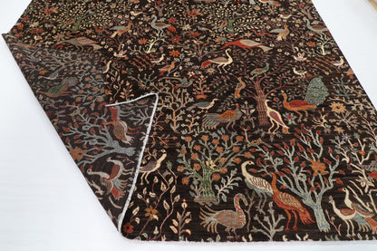 307 x 422 cm | Birds Dark Brownish Design Hand Knotted Wool Afghan Carpet